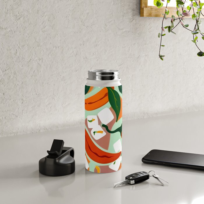 Chilies & Ice Cubes, Plants Botanical Contrast Veggies, Kitchen Cook Food, Spicy Recipe Eclectic Bohemian Painting Water Bottle Gallery Image 4