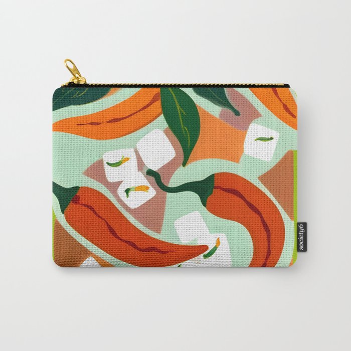 Chilies & Ice Cubes, Plants Botanical Contrast Veggies, Kitchen Cook Food, Spicy Recipe Eclectic Bohemian Painting Carry All Pouch Gallery Image 1