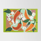 Chilies & Ice Cubes, Plants Botanical Contrast Veggies, Kitchen Cook Food, Spicy Recipe Eclectic Bohemian Painting Rug Gallery Image 2