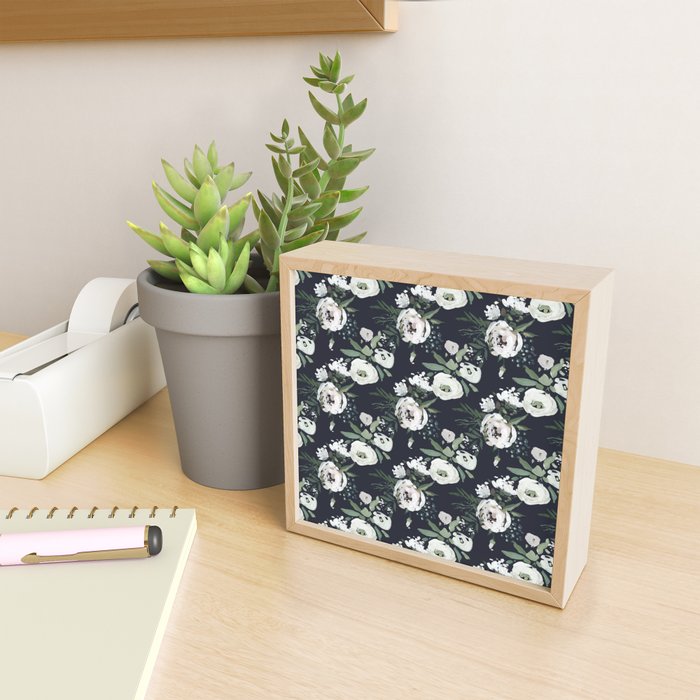 Blush pink white green black watercolor modern floral Mini Art Print Gallery Image 2
