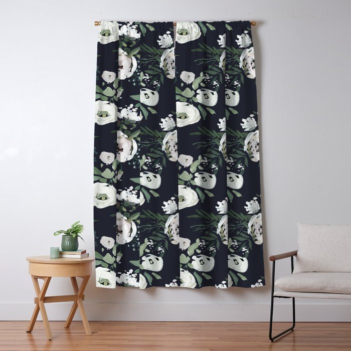 Blush pink white green black watercolor modern floral Window Curtain Gallery Image 5