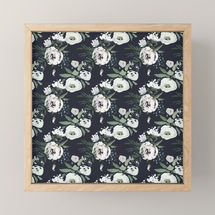 Blush pink white green black watercolor modern floral Mini Art Print Gallery Image 1