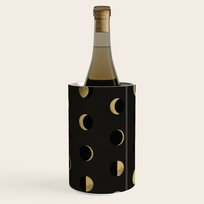 The Lunar Cycle â¢ Phases of the Moon - Black & Gold Palette Wine Chiller Gallery Image 1