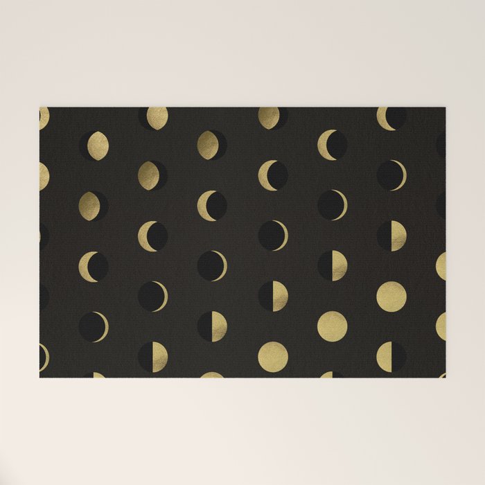 The Lunar Cycle â¢ Phases of the Moon - Black & Gold Palette Welcome Mat Gallery Image 1