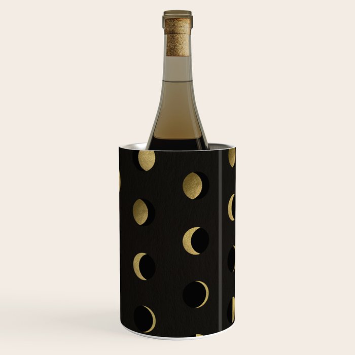 The Lunar Cycle â¢ Phases of the Moon - Black & Gold Palette Wine Chiller Gallery Image 2