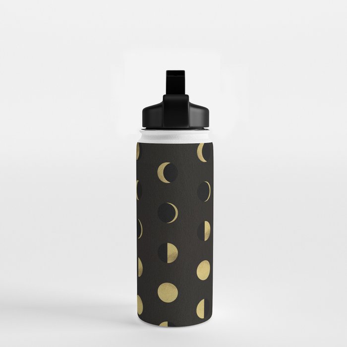The Lunar Cycle â¢ Phases of the Moon - Black & Gold Palette Water Bottle Gallery Image 2