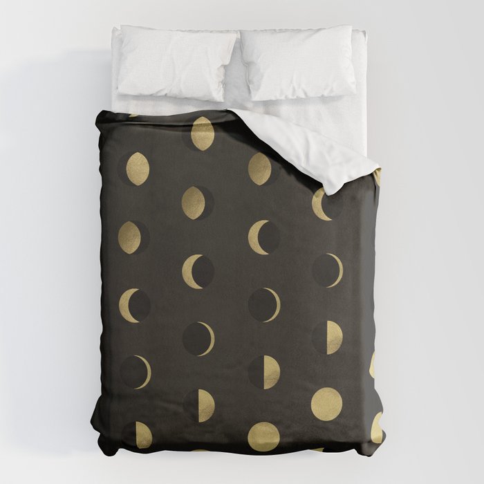 The Lunar Cycle â¢ Phases of the Moon - Black & Gold Palette Duvet Cover Gallery Image 6
