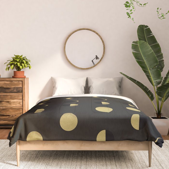 The Lunar Cycle â¢ Phases of the Moon - Black & Gold Palette Comforter Gallery Image 3