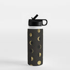 The Lunar Cycle â¢ Phases of the Moon - Black & Gold Palette Water Bottle Gallery Image 1