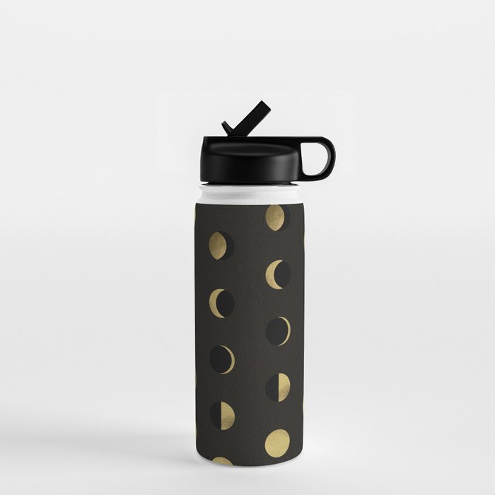 The Lunar Cycle â¢ Phases of the Moon - Black & Gold Palette Water Bottle Gallery Image 1