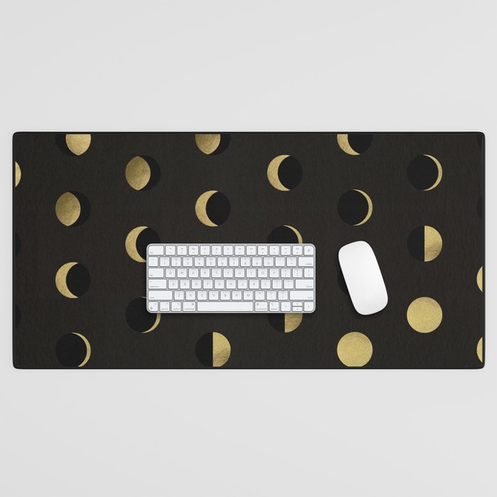 The Lunar Cycle â¢ Phases of the Moon - Black & Gold Palette Desk Mat Gallery Image 1