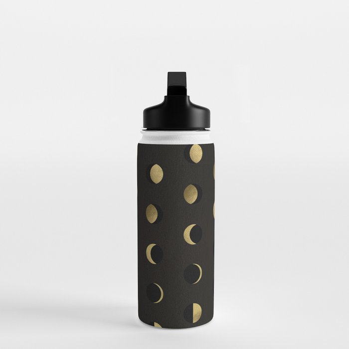 The Lunar Cycle â¢ Phases of the Moon - Black & Gold Palette Water Bottle Gallery Image 3