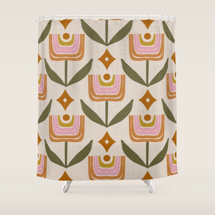 Retro Tulip Bloom - Mid Century Modern Floral Shower Curtain Gallery Image 1