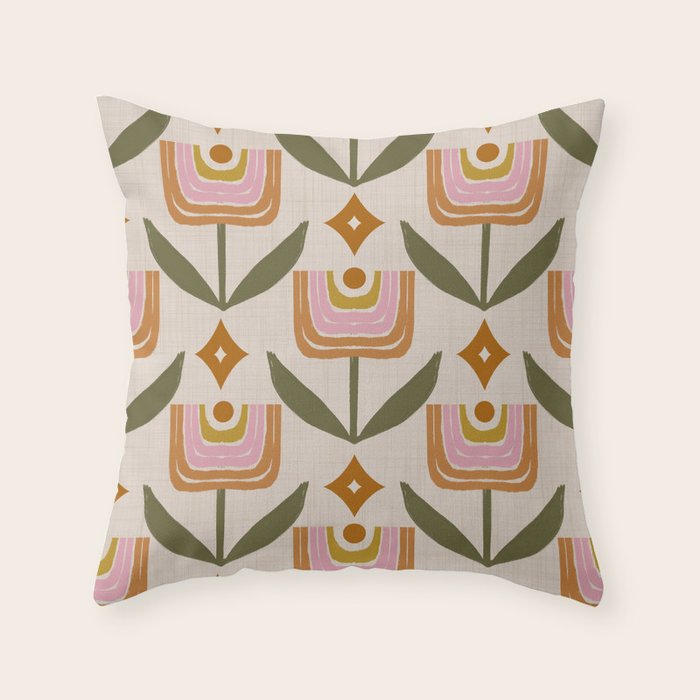 Retro Tulip Bloom - Mid Century Modern Floral Throw Pillow Gallery Image 1