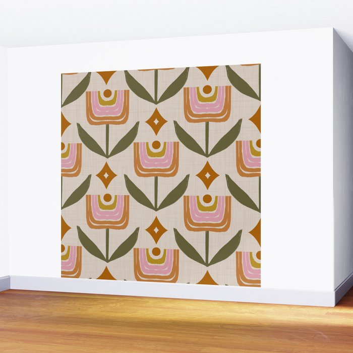 Retro Tulip Bloom - Mid Century Modern Floral Wall Mural Gallery Image 2
