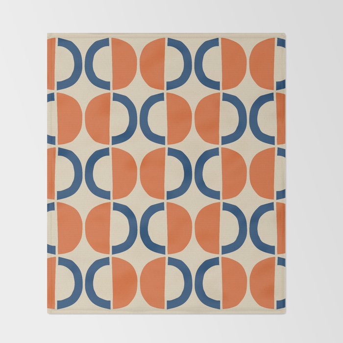 Mid Century Modern Scandinavian Pattern 534 Beige Blue and Orange Throw Blanket Gallery Image 2