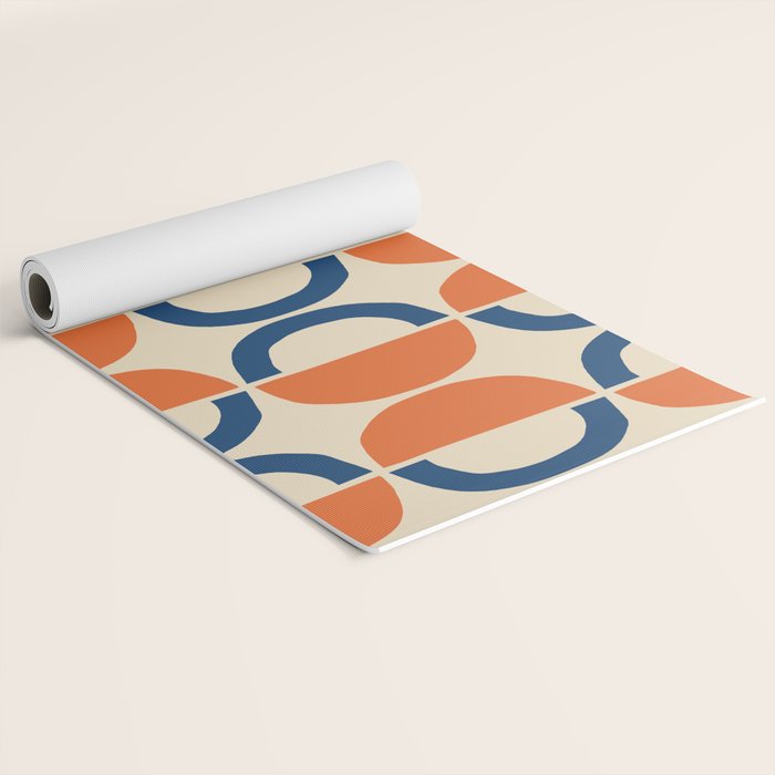 Mid Century Modern Scandinavian Pattern 534 Beige Blue and Orange Yoga Mat Gallery Image 2