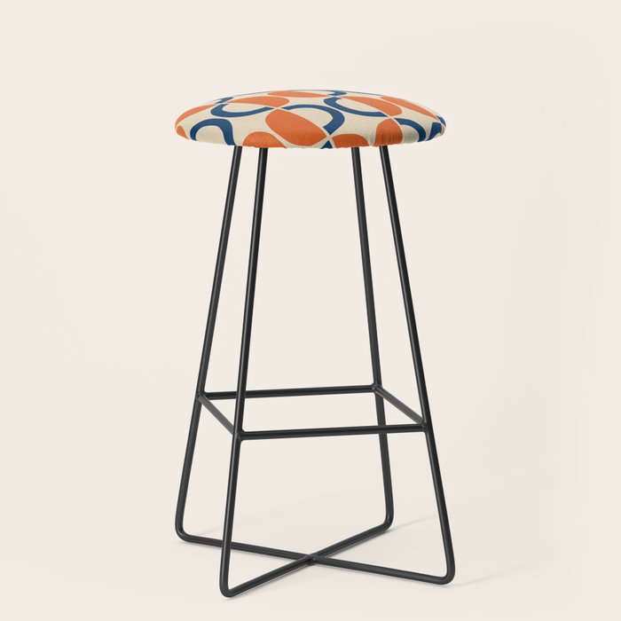 Mid Century Modern Scandinavian Pattern 534 Beige Blue and Orange Stool Gallery Image 1