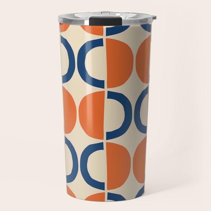 Mid Century Modern Scandinavian Pattern 534 Beige Blue and Orange Travel Mug Gallery Image 1