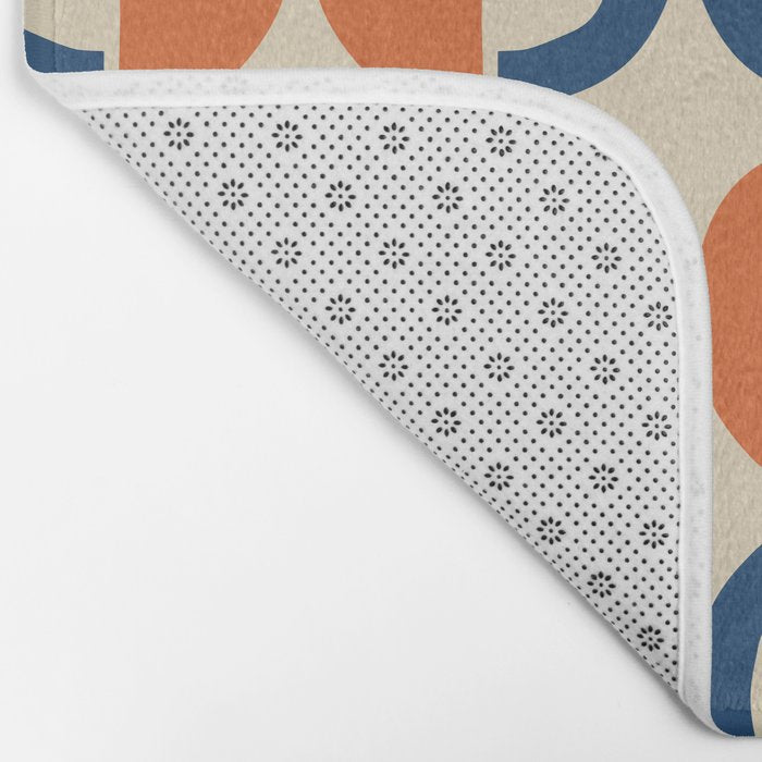 Mid Century Modern Scandinavian Pattern 534 Beige Blue and Orange Bath Mat Gallery Image 2