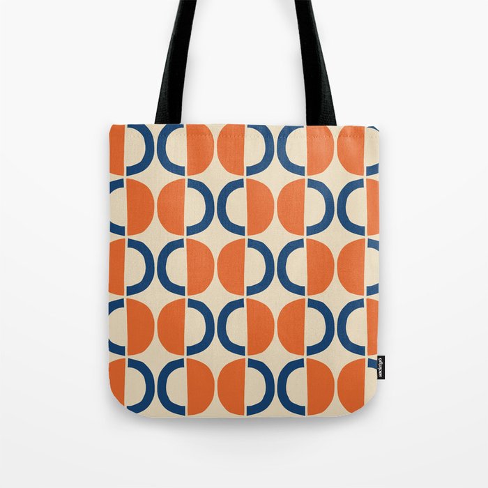 Mid Century Modern Scandinavian Pattern 534 Beige Blue and Orange Tote Bag Gallery Image 1