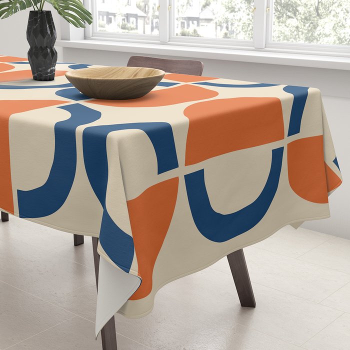 Mid Century Modern Scandinavian Pattern 534 Beige Blue and Orange Tablecloth Gallery Image 3