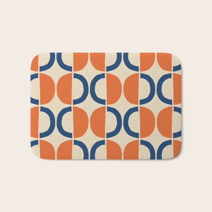 Mid Century Modern Scandinavian Pattern 534 Beige Blue and Orange Bath Mat Gallery Image 1