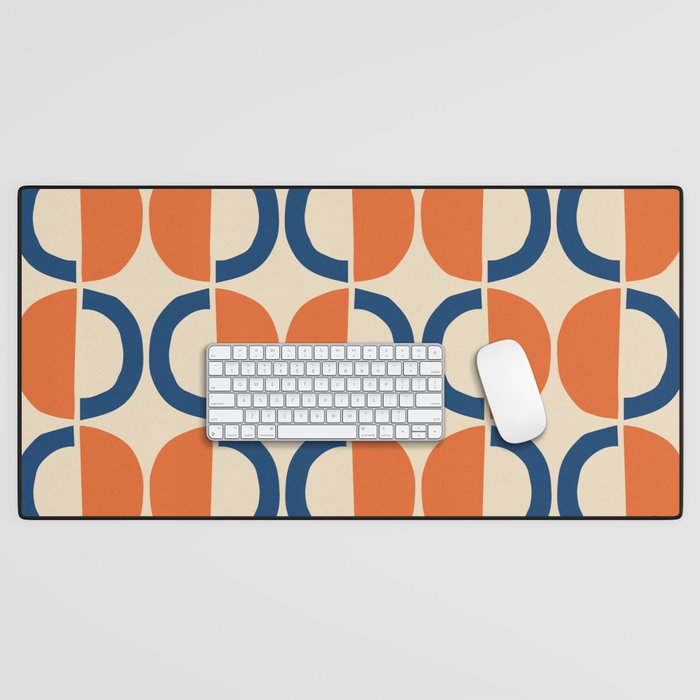 Mid Century Modern Scandinavian Pattern 534 Beige Blue and Orange Desk Mat Gallery Image 1