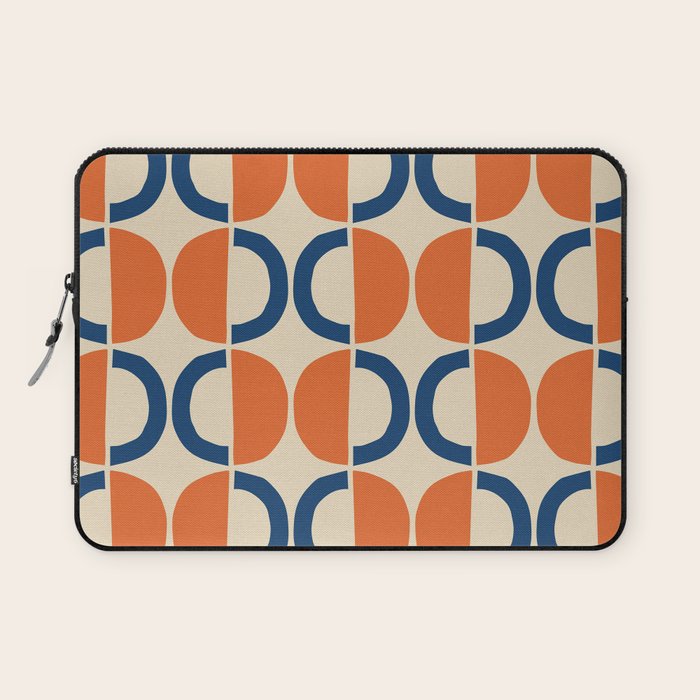 Mid Century Modern Scandinavian Pattern 534 Beige Blue and Orange Laptop Sleeve Gallery Image 1
