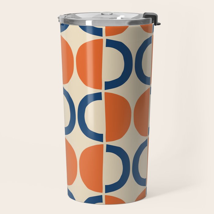 Mid Century Modern Scandinavian Pattern 534 Beige Blue and Orange Travel Mug Gallery Image 2