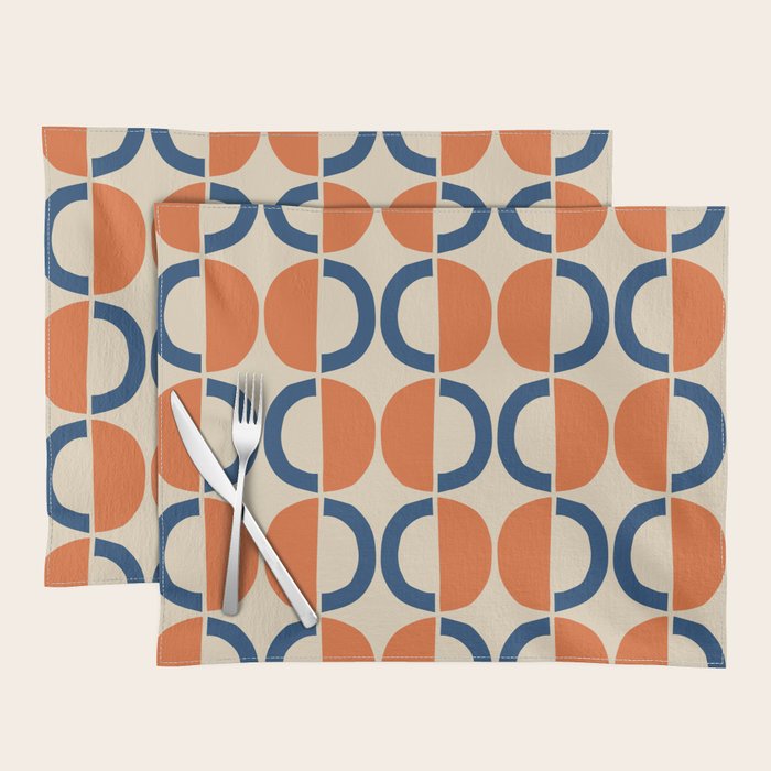 Mid Century Modern Scandinavian Pattern 534 Beige Blue and Orange Placemat Gallery Image 1