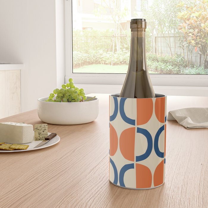 Mid Century Modern Scandinavian Pattern 534 Beige Blue and Orange Wine Chiller Gallery Image 4