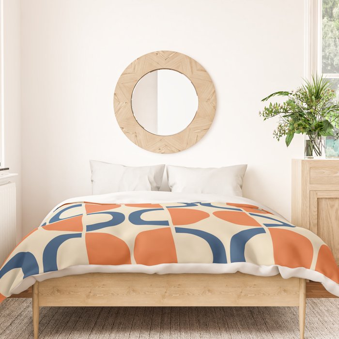 Mid Century Modern Scandinavian Pattern 534 Beige Blue and Orange Duvet Cover Gallery Image 3