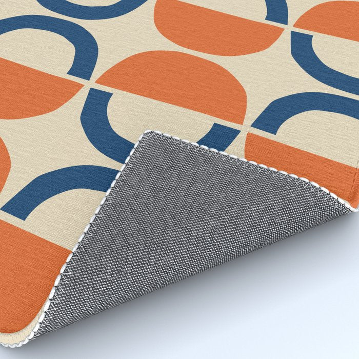 Mid Century Modern Scandinavian Pattern 534 Beige Blue and Orange Rug Gallery Image 4