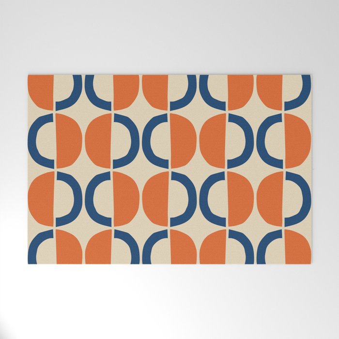 Mid Century Modern Scandinavian Pattern 534 Beige Blue and Orange Welcome Mat Gallery Image 1