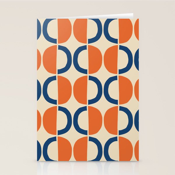 Mid Century Modern Scandinavian Pattern 534 Beige Blue and Orange Stationery Card Gallery Image 2