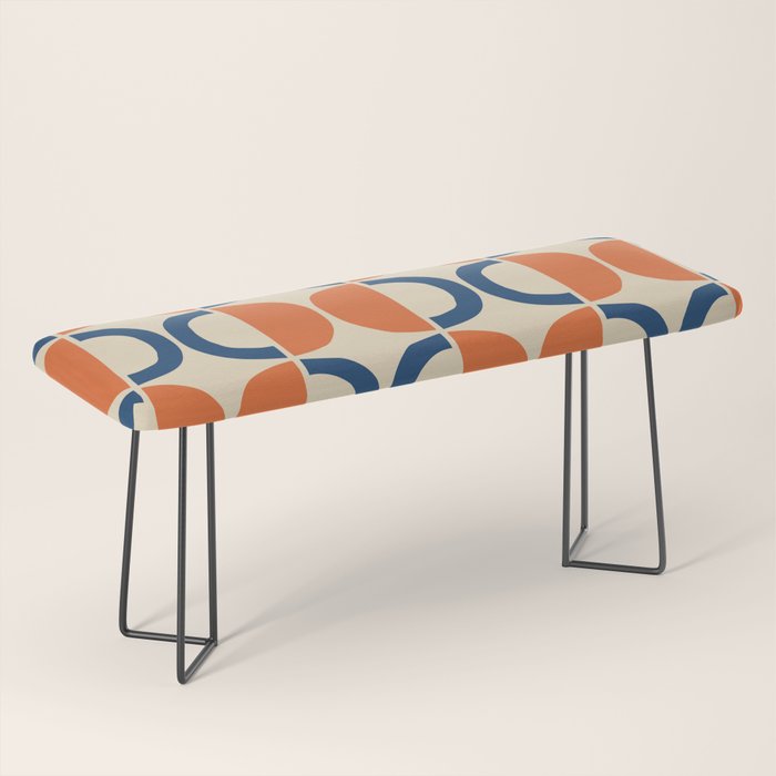 Mid Century Modern Scandinavian Pattern 534 Beige Blue and Orange Bench Gallery Image 1