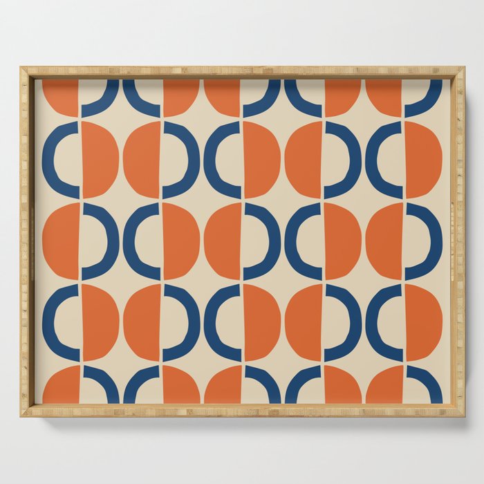 Mid Century Modern Scandinavian Pattern 534 Beige Blue and Orange Serving Tray Gallery Image 1