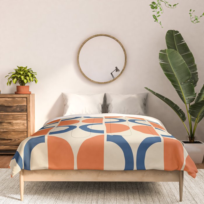 Mid Century Modern Scandinavian Pattern 534 Beige Blue and Orange Comforter Gallery Image 3