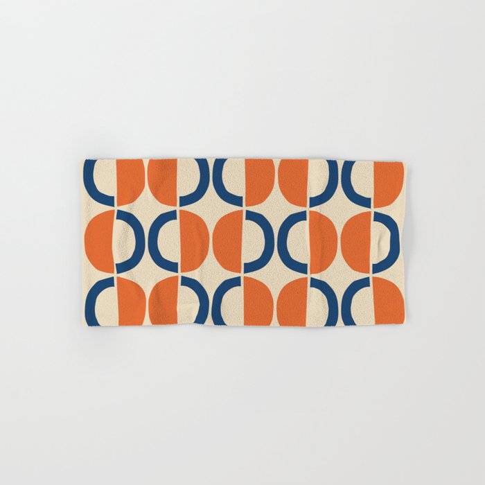 Mid Century Modern Scandinavian Pattern 534 Beige Blue and Orange Bath Towel Gallery Image 1