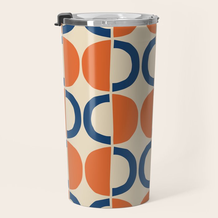 Mid Century Modern Scandinavian Pattern 534 Beige Blue and Orange Travel Mug Gallery Image 3
