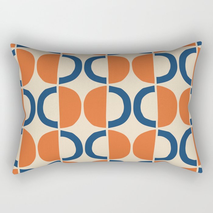 Mid Century Modern Scandinavian Pattern 534 Beige Blue and Orange Rectangular Pillow Gallery Image 1