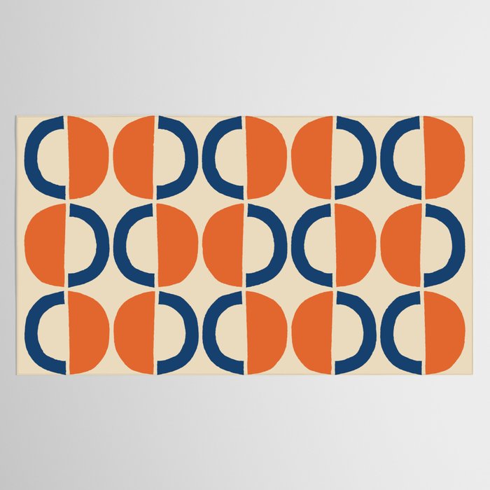 Mid Century Modern Scandinavian Pattern 534 Beige Blue and Orange Tablecloth Gallery Image 2