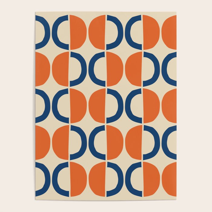 Mid Century Modern Scandinavian Pattern 534 Beige Blue and Orange Poster Gallery Image 4
