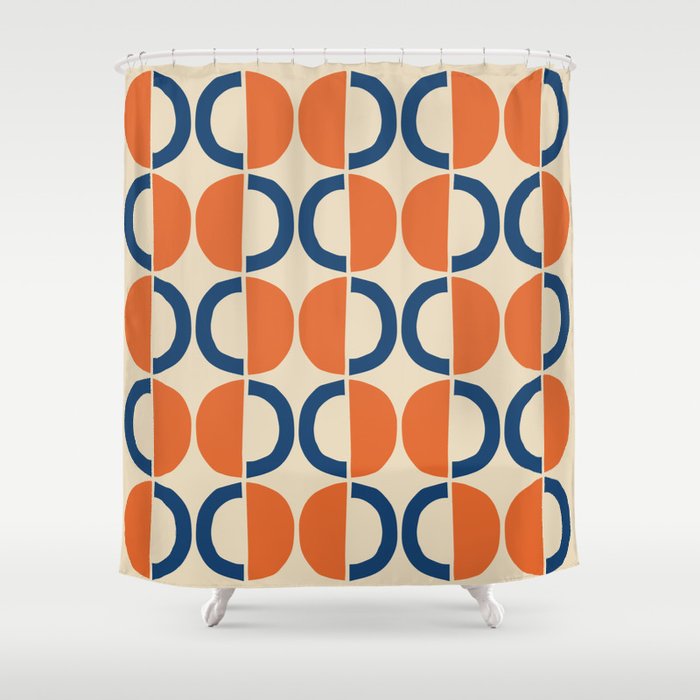 Mid Century Modern Scandinavian Pattern 534 Beige Blue and Orange Shower Curtain Gallery Image 1