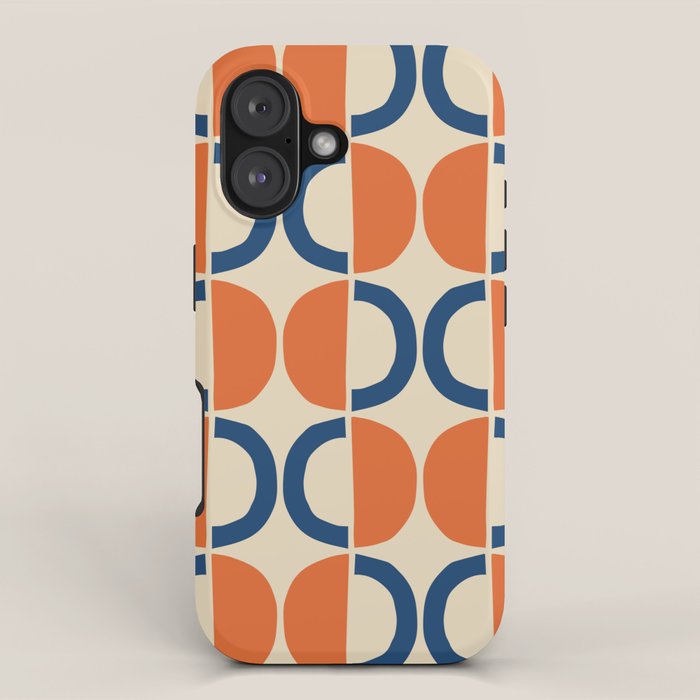 Mid Century Modern Scandinavian Pattern 534 Beige Blue and Orange iPhone Case Gallery Image 1