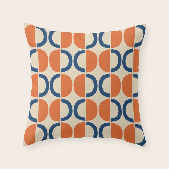 Mid Century Modern Scandinavian Pattern 534 Beige Blue and Orange Throw Pillow Gallery Image 6