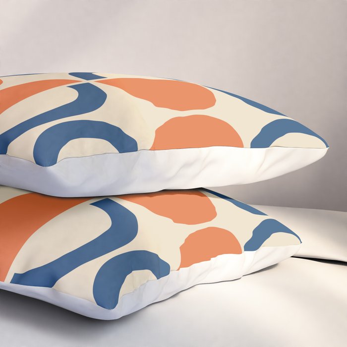 Mid Century Modern Scandinavian Pattern 534 Beige Blue and Orange Pillow Sham Gallery Image 3