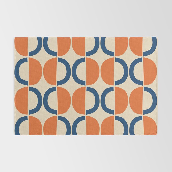 Mid Century Modern Scandinavian Pattern 534 Beige Blue and Orange Rug Gallery Image 2