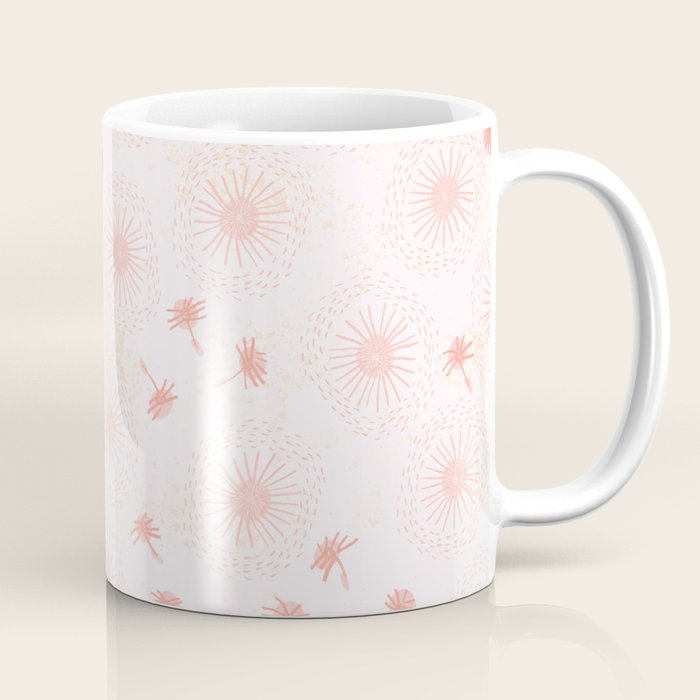 Make A Wish Dandelion Pattern in Pastel Pink & Peach Coffee Mug Gallery Image 1